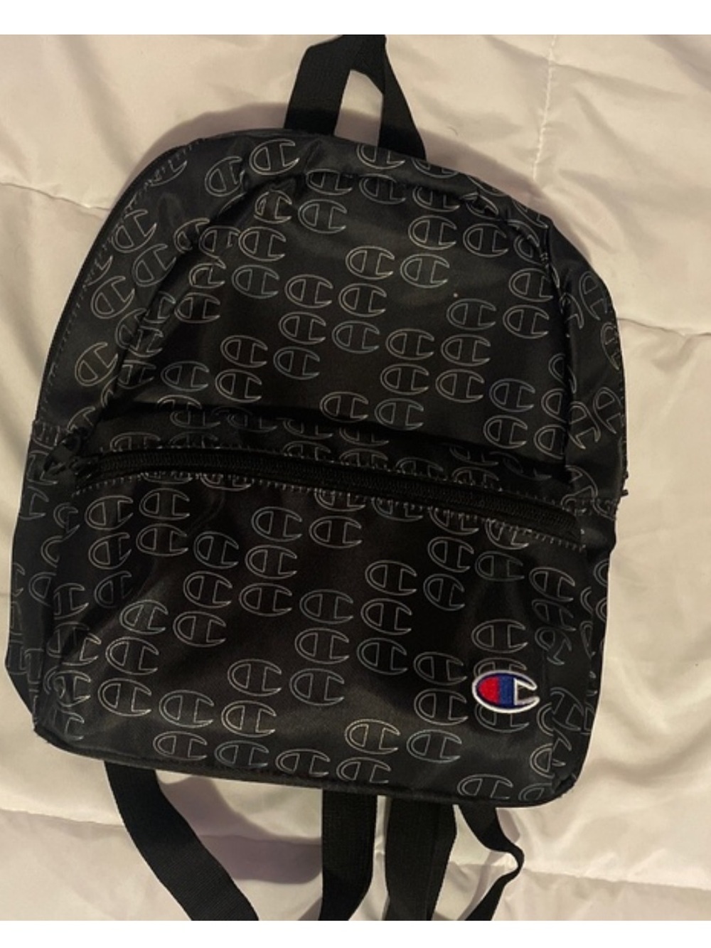 Champion Black Mini Backpack with Repeated Logo Print